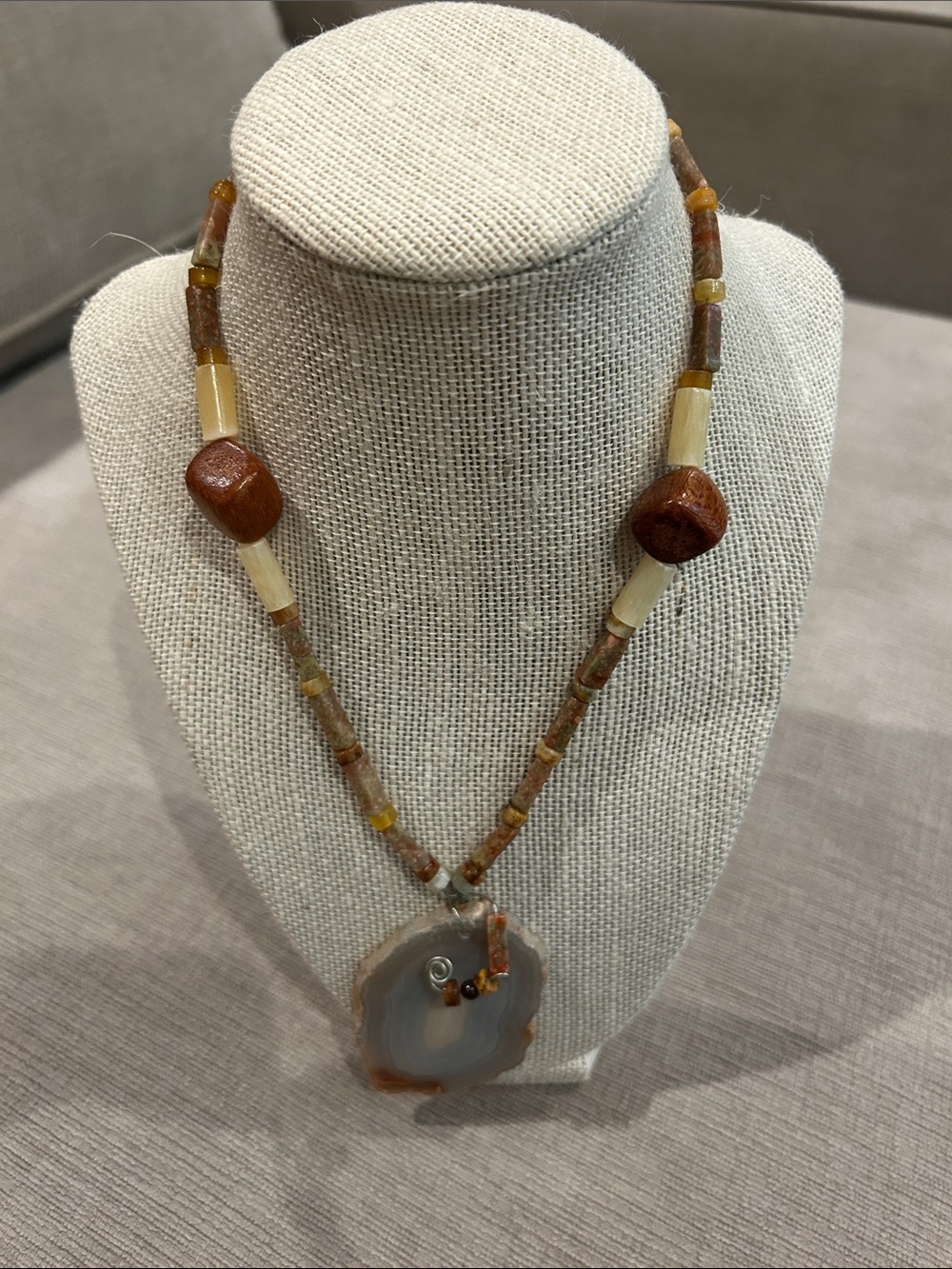 Handmade Brown and Cream Agate Pendant Necklace